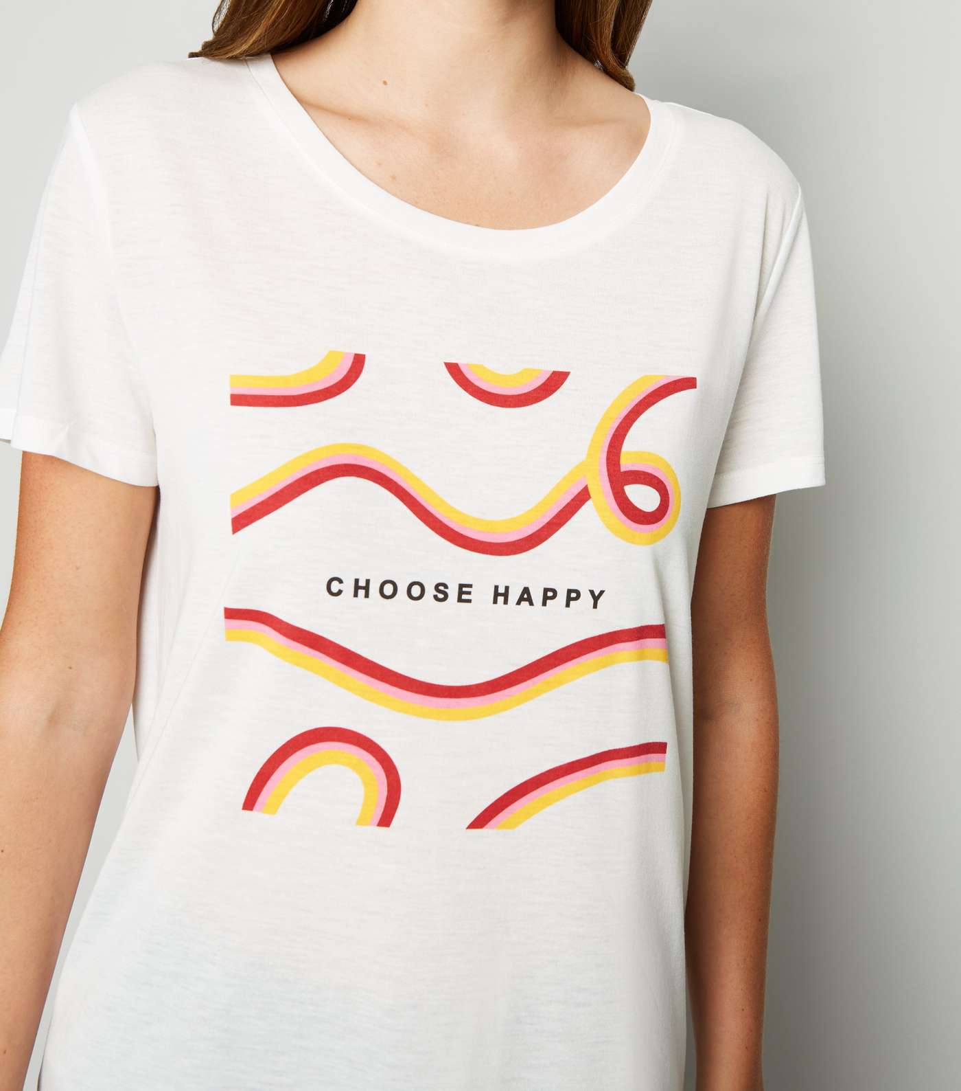 JDY White Choose Happy Slogan T-Shirt Image 2