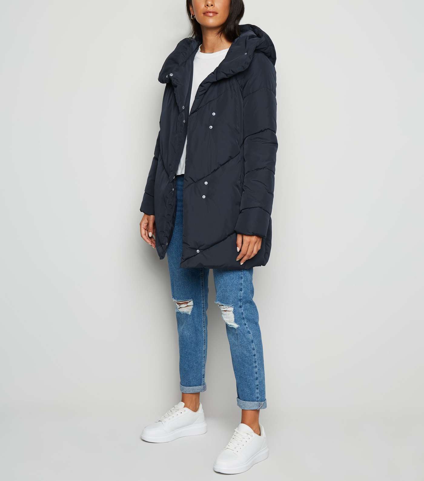 JDY Navy Hooded Puffer Jacket  Image 2