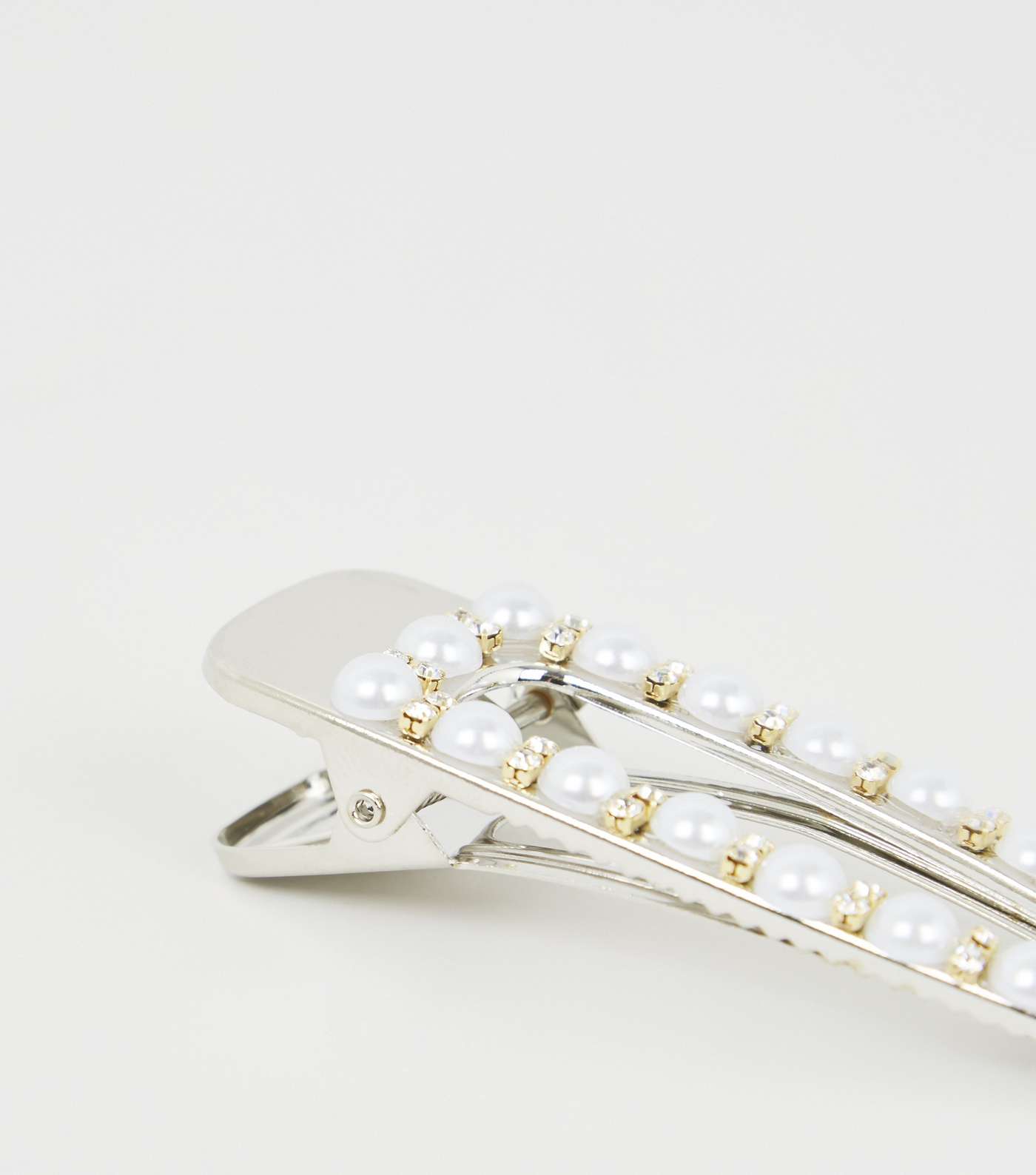 Silver Faux Pearl Hinge Hair Clip Image 3