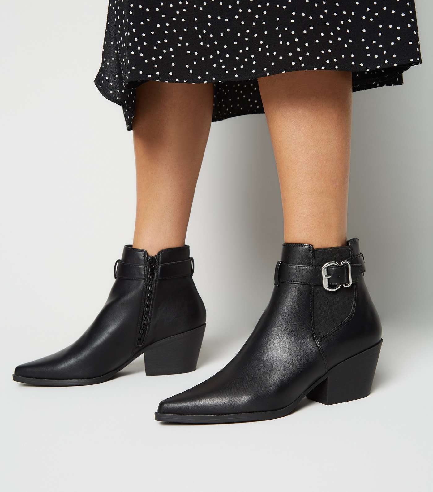 Black Leather-Look Pointed Chelsea Boots Image 2