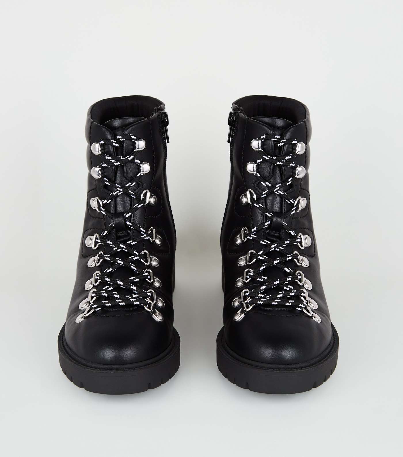 Black Leather-Look Chunky Lace Up Boots Image 3