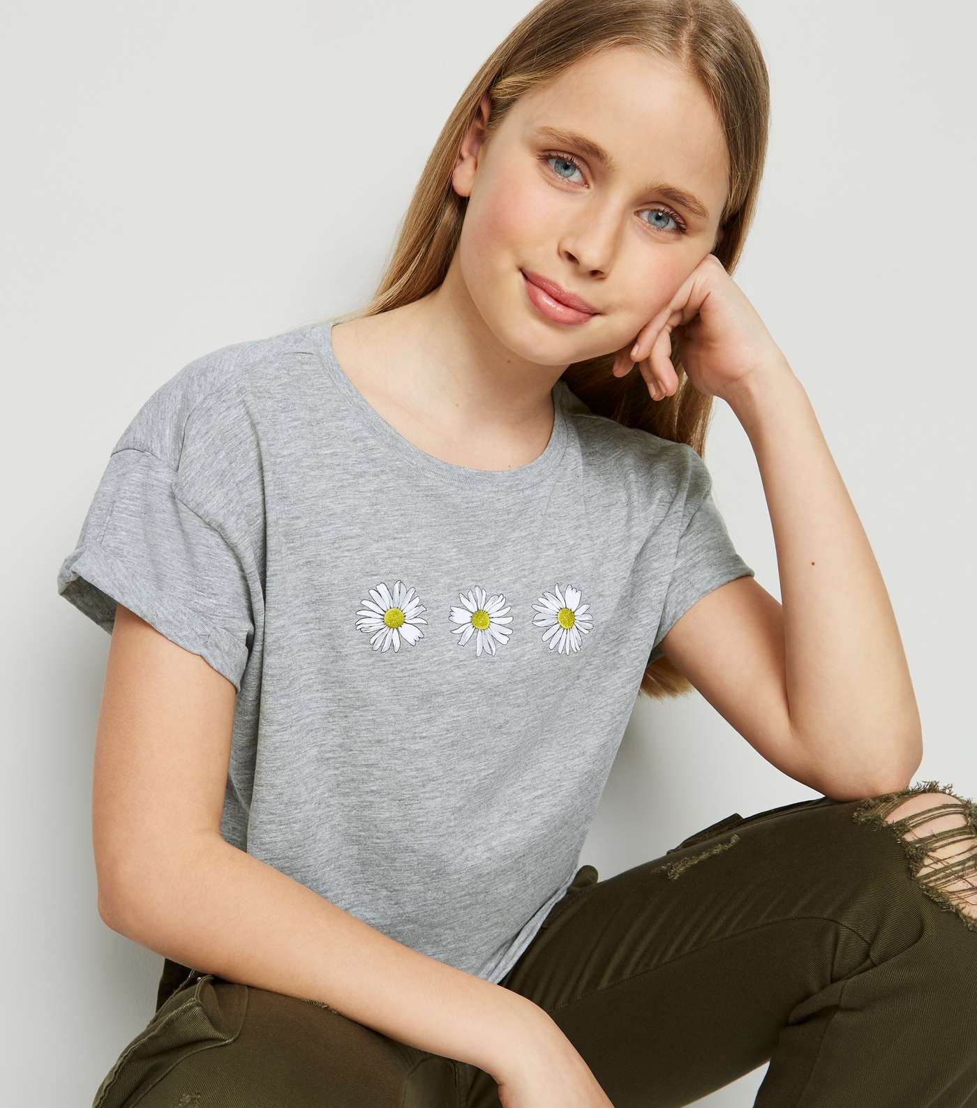 Girls Grey Daisy T-Shirt Image 5