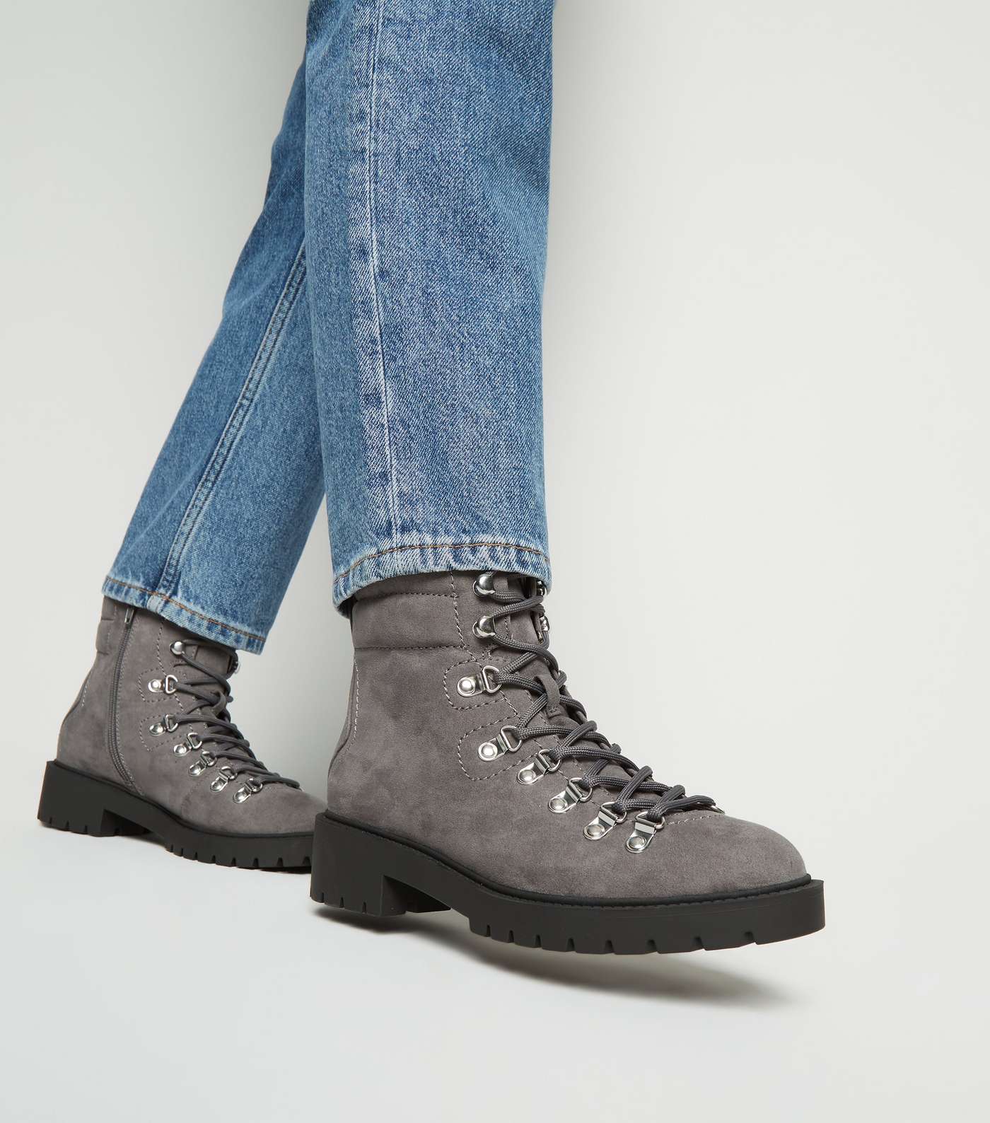 Grey Suedette Lace Up Ankle Boots Image 2