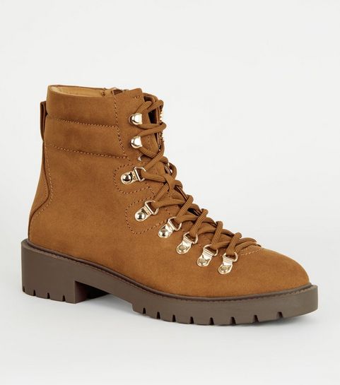 Tan Suedette Lace Up Ankle Boots