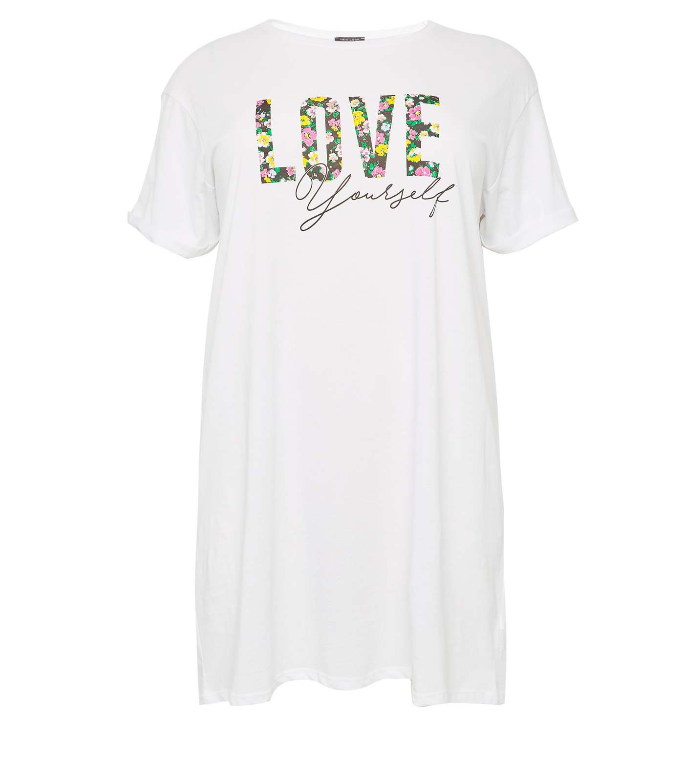 Curves White Slogan Love Longline T-Shirt Image 4