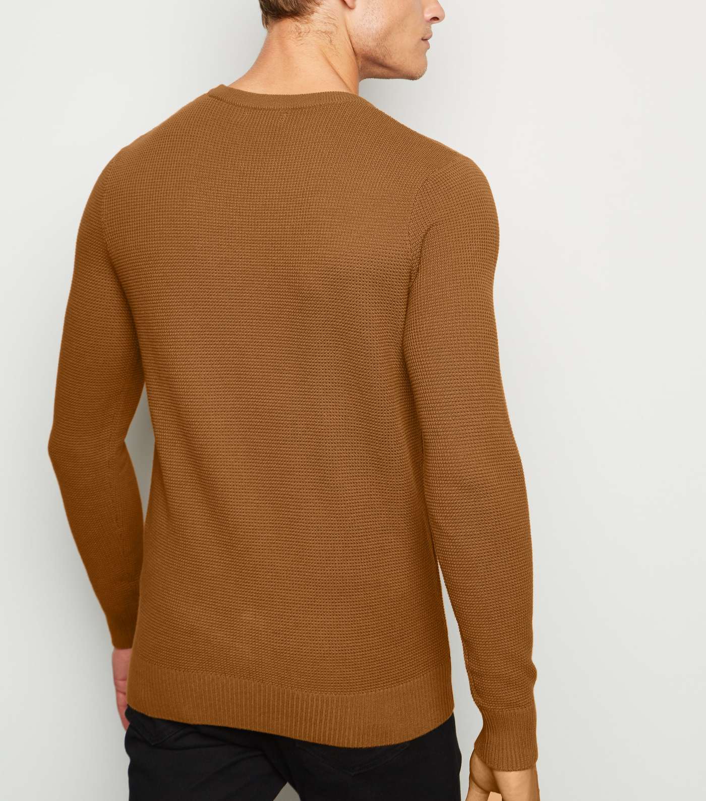 Rust Waffle Knit Muscle Fit Jumper Image 3