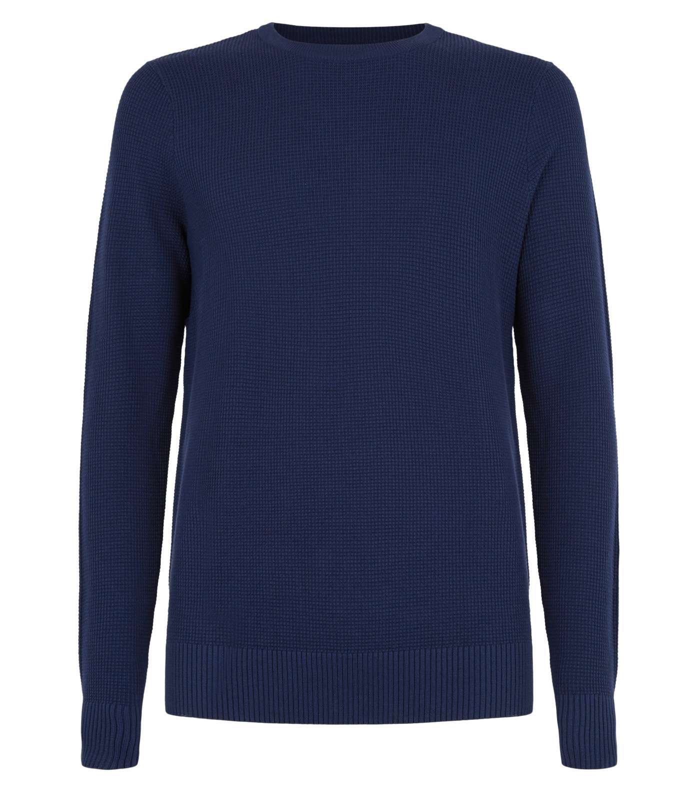 Navy Waffle Knit Muscle Fit Jumper Image 4