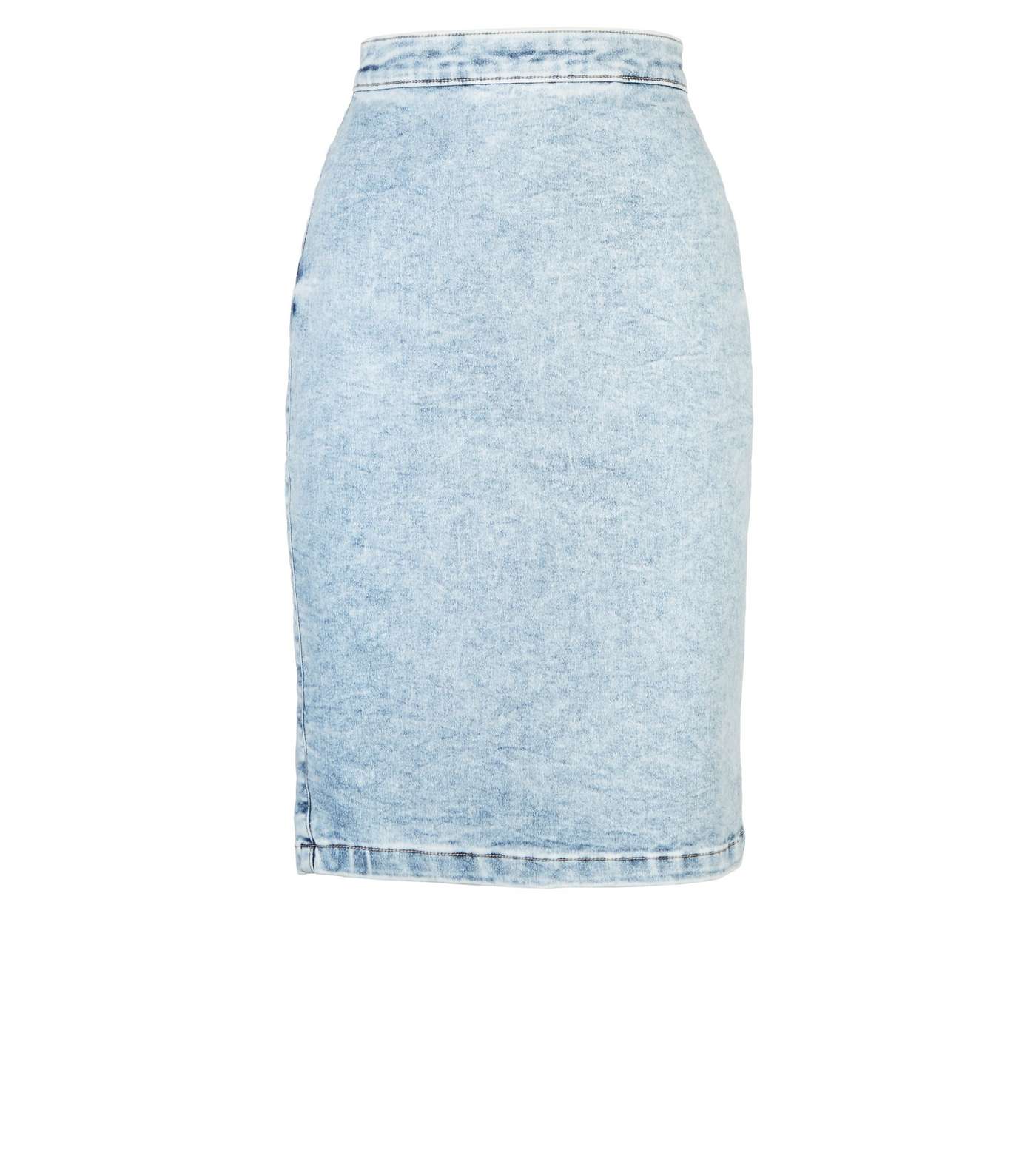 Pale Blue Acid Wash Denim Pencil Skirt Image 4