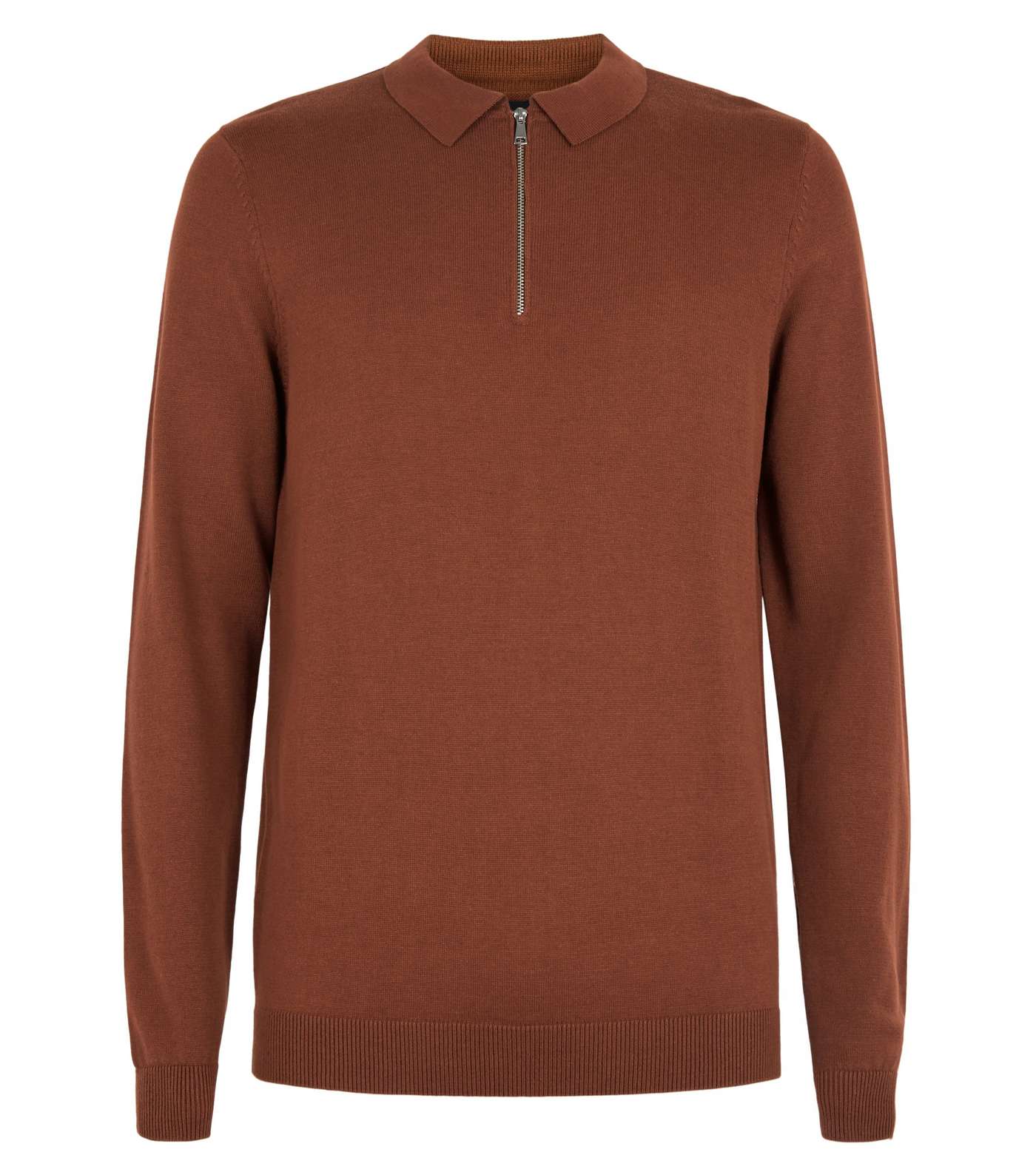 Rust Half Zip Long Sleeve Polo Shirt Image 4