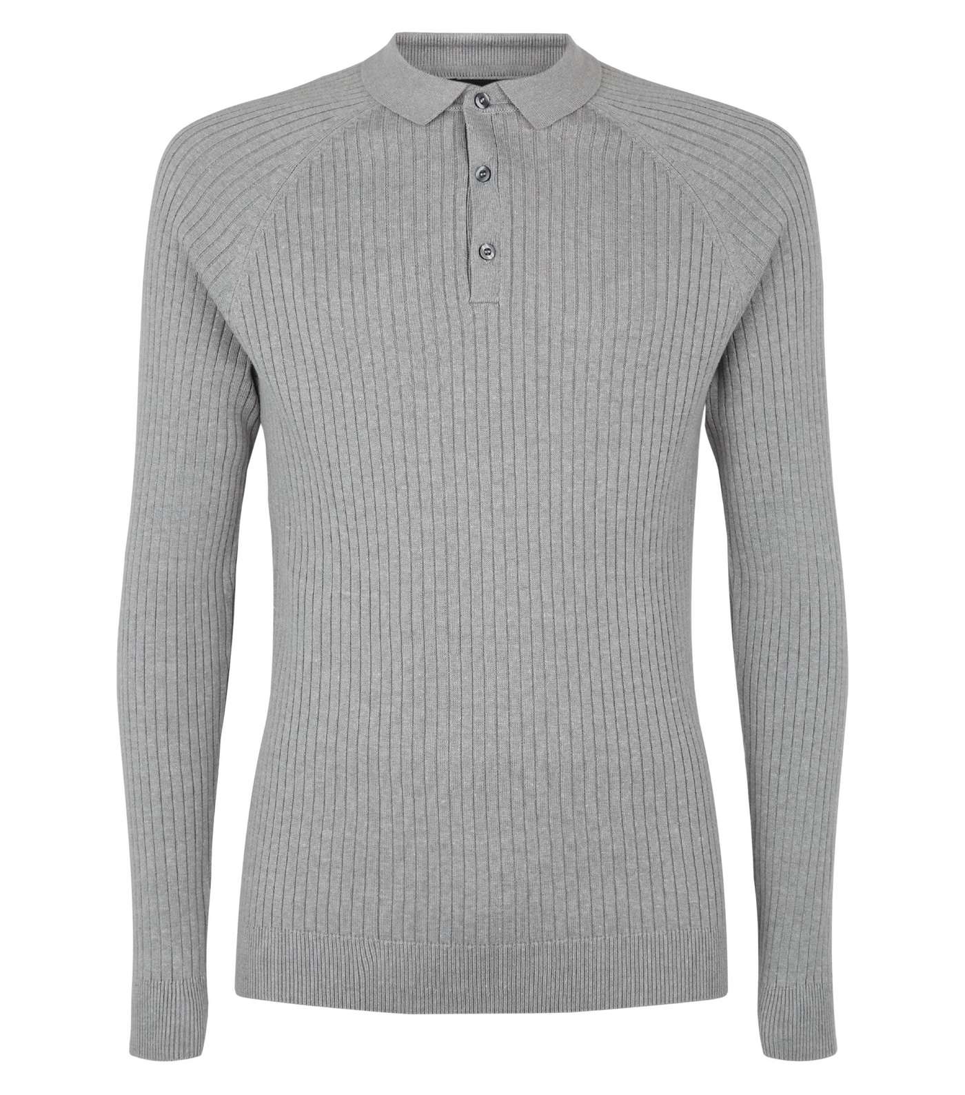 Pale Grey Ribbed Muscle Fit Polo Shirt Image 4