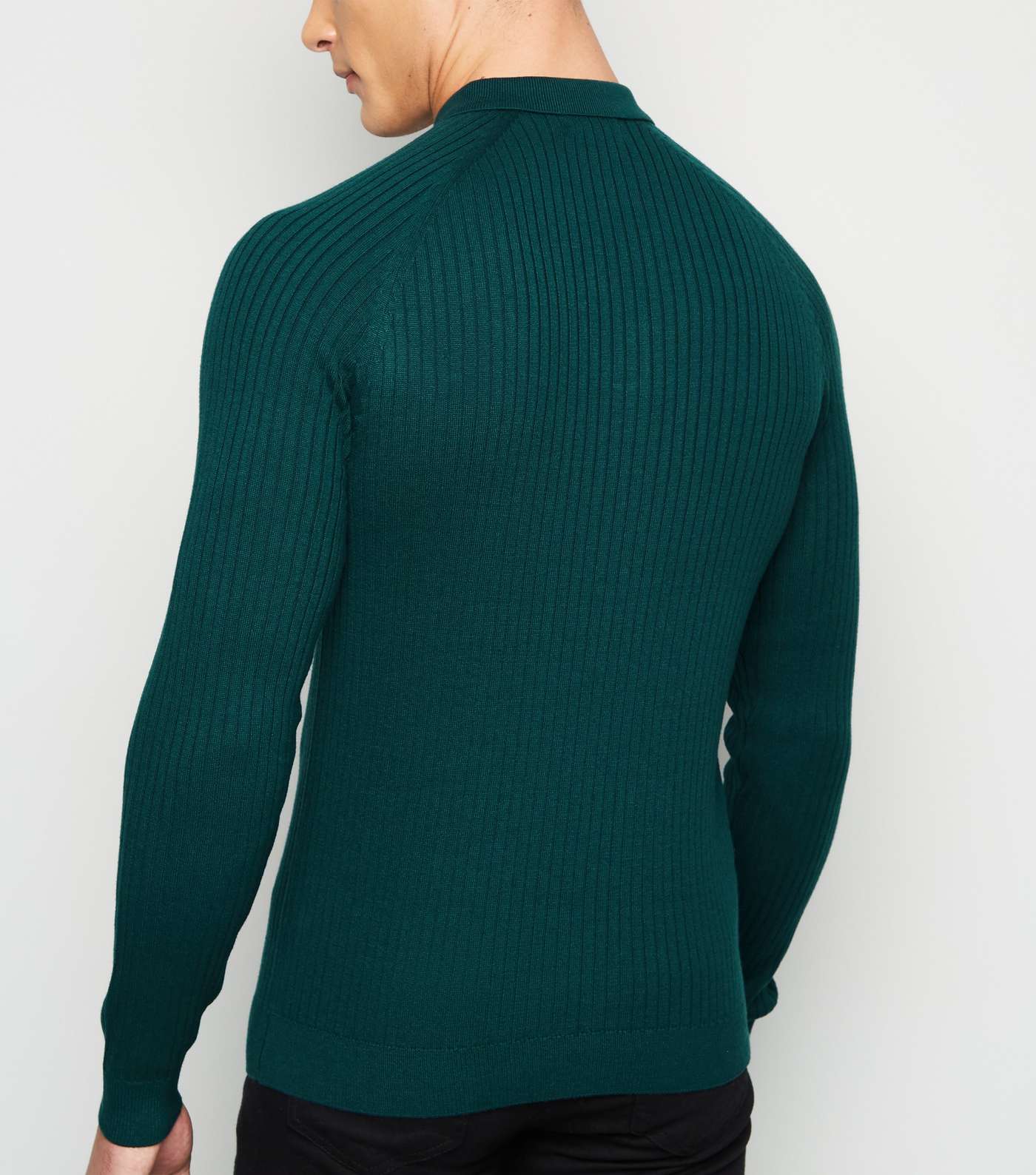 Teal Ribbed Muscle Fit Polo Shirt Image 3