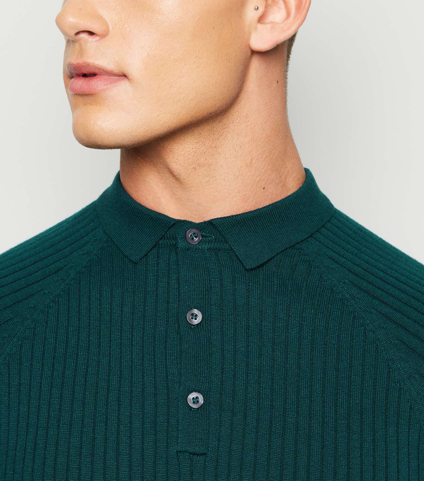 Teal Ribbed Muscle Fit Polo Shirt Image 5