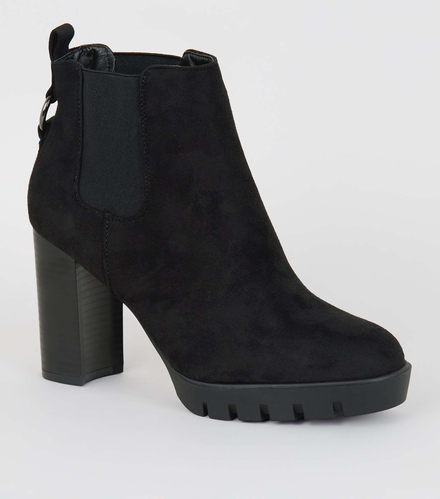 Wide Fit Black Ring Back Heeled Chelsea Boots