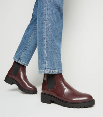Wide Fit Dark Red Patent Chelsea Boots 
