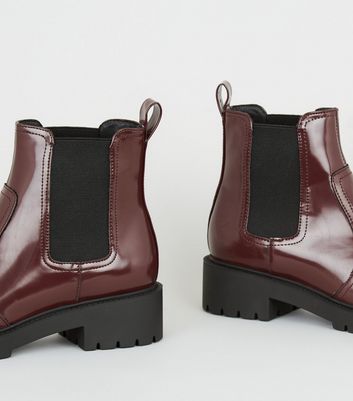 Wide Fit Dark Red Patent Chelsea Boots 