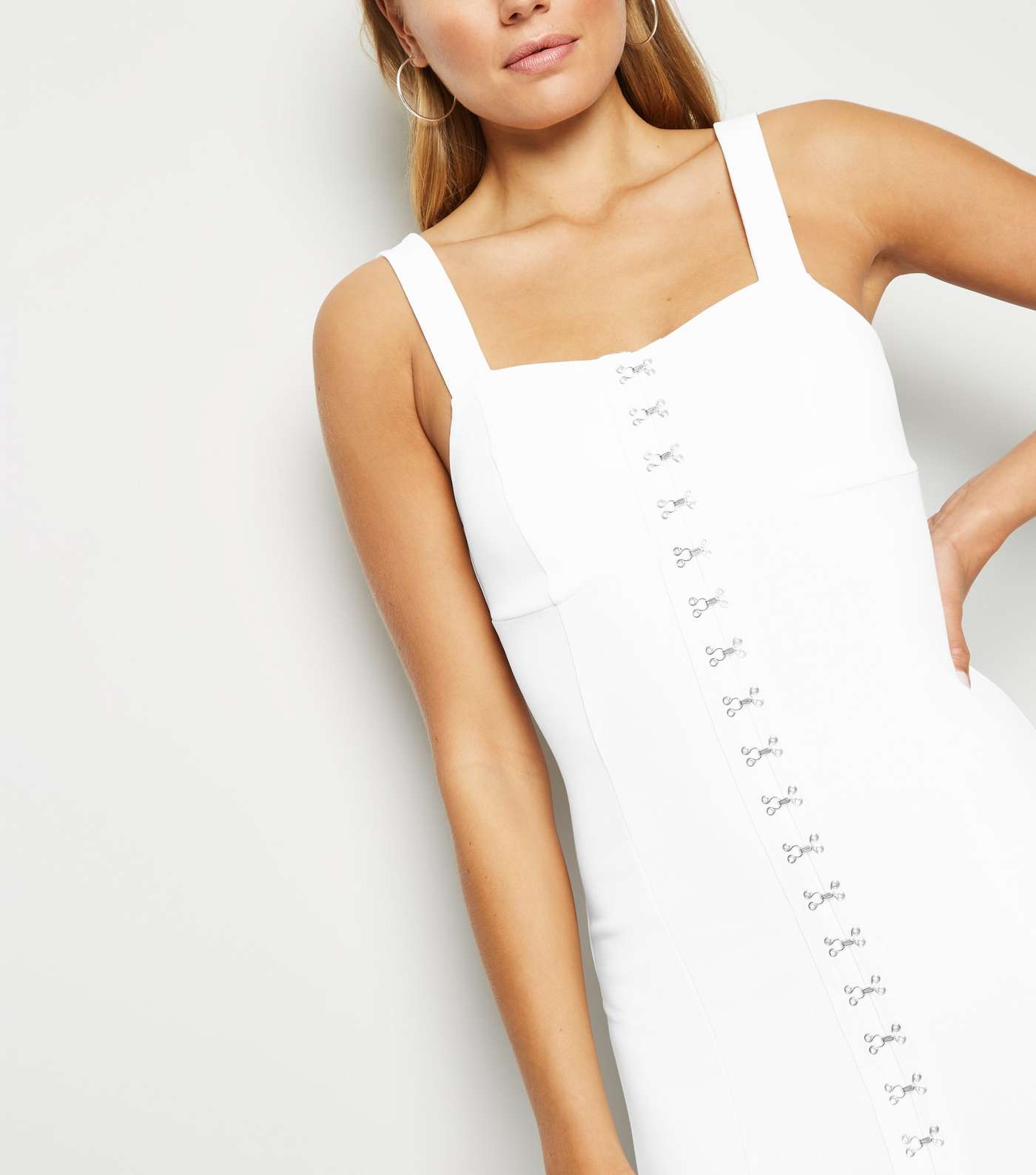 White Hook And Eye Bodycon Dress Image 5