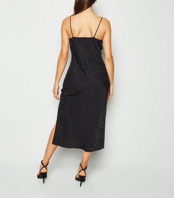 new look satin jacquard midi dress in gold