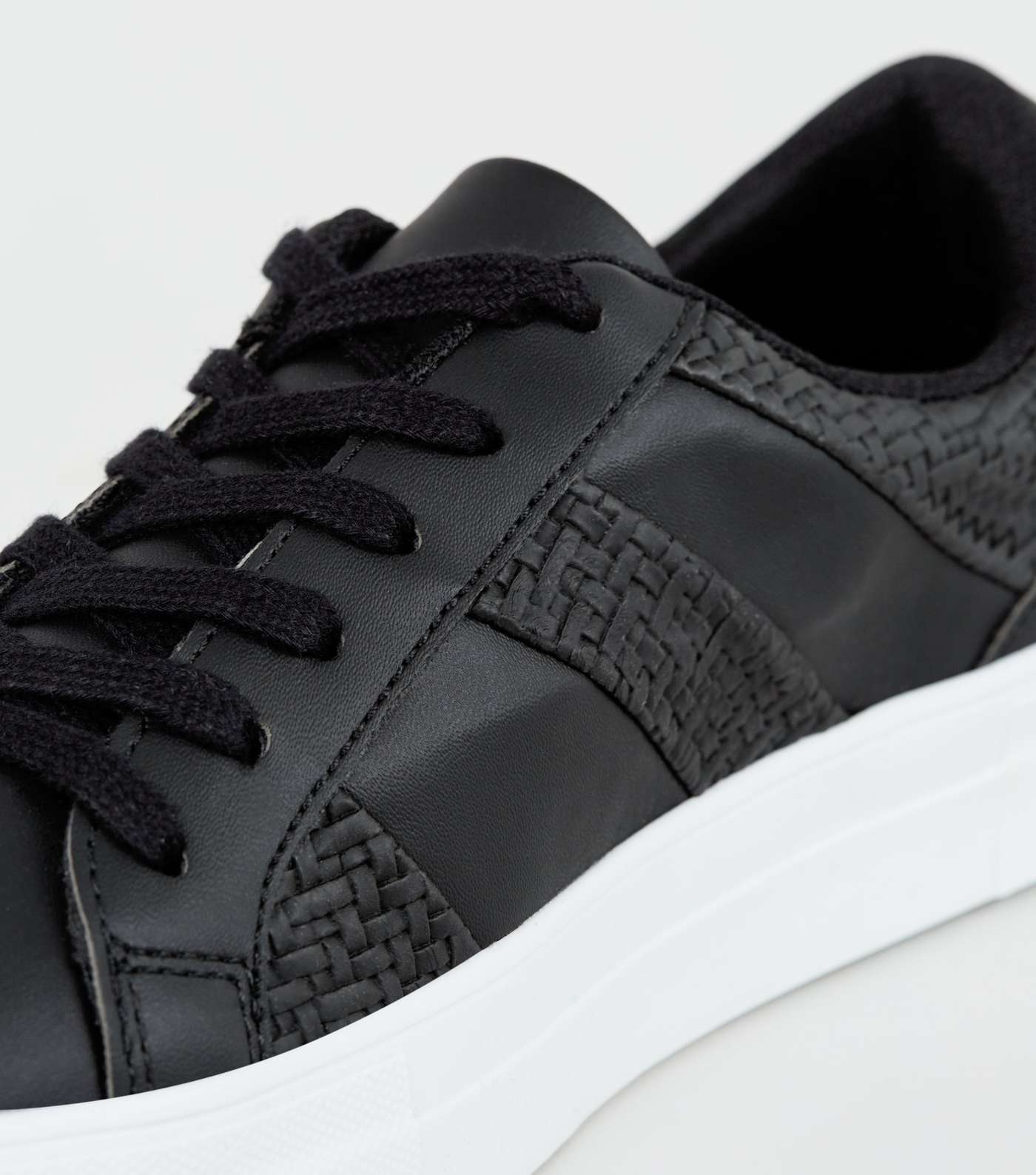 Black Woven Panel Lace Up Trainers Image 4
