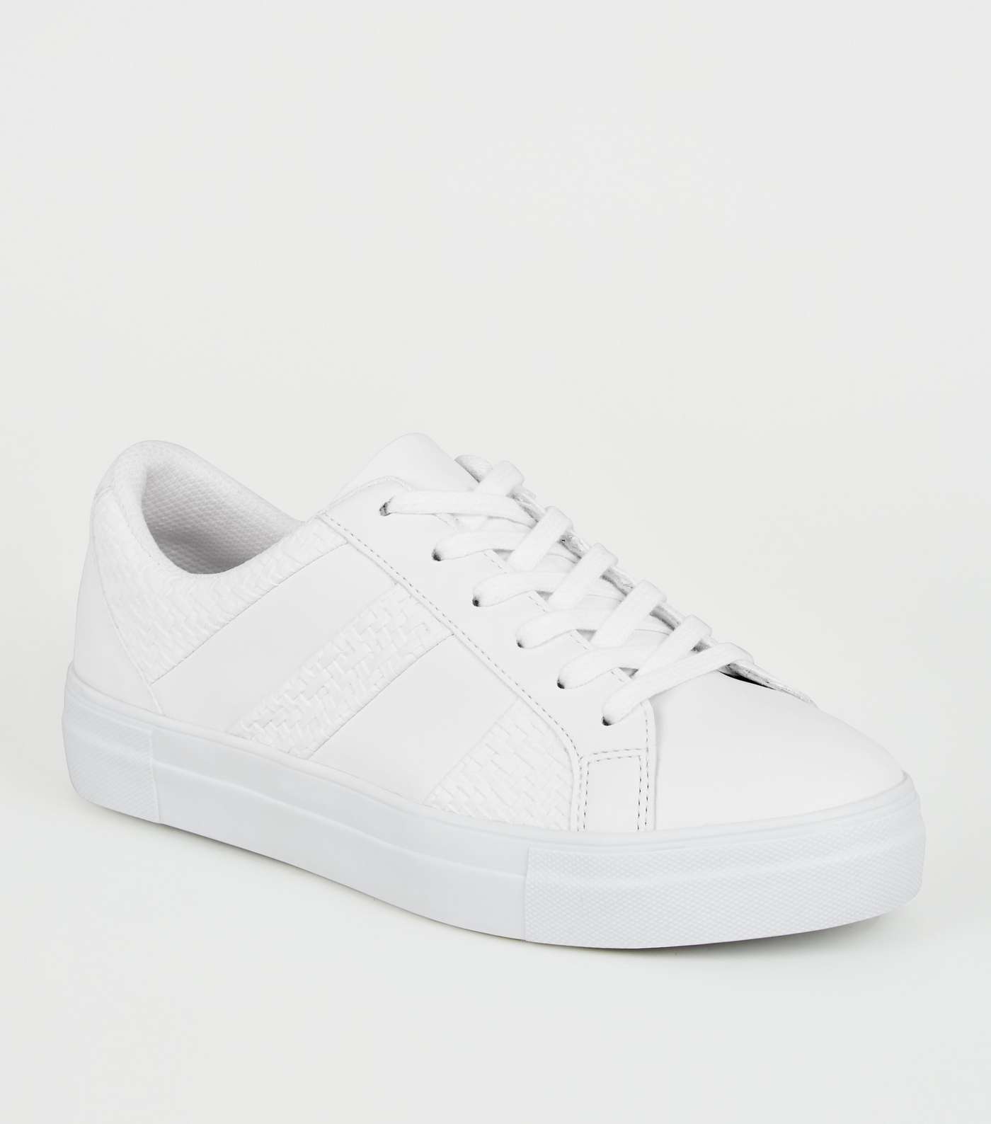 White Woven Panel Lace Up Trainers