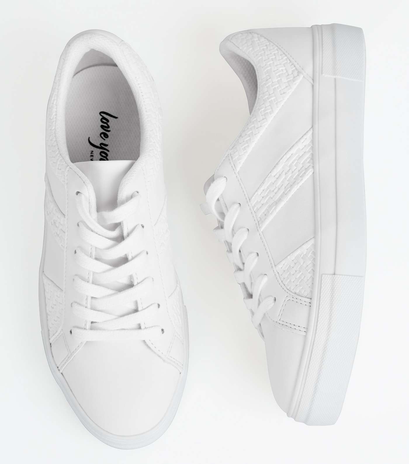 White Woven Panel Lace Up Trainers Image 3