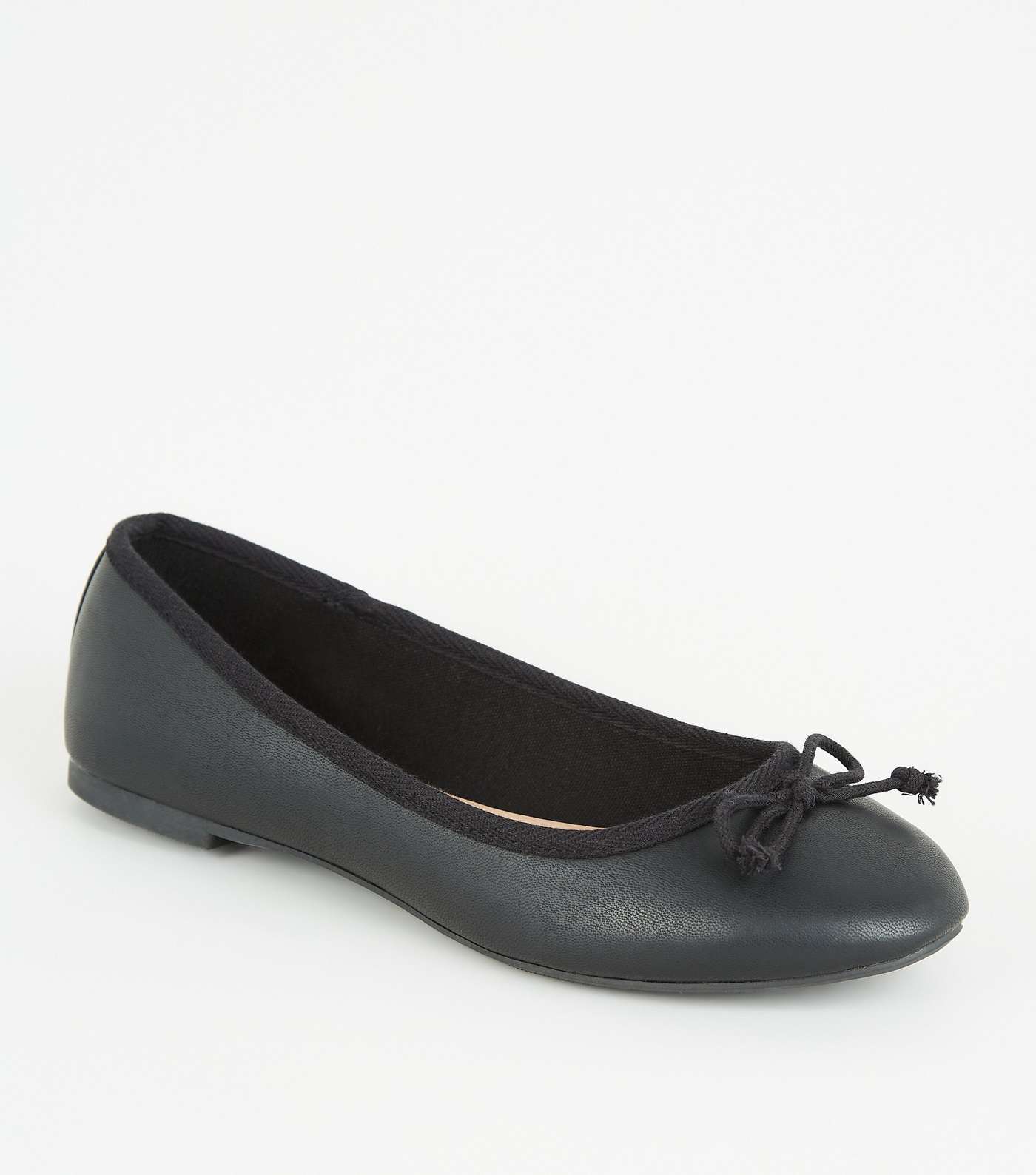 Black Leather-Look Bow Front Ballet Pumps