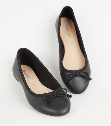 Image of Black Leather-Look Bow Front Ballet Pumps New Look Vegan
