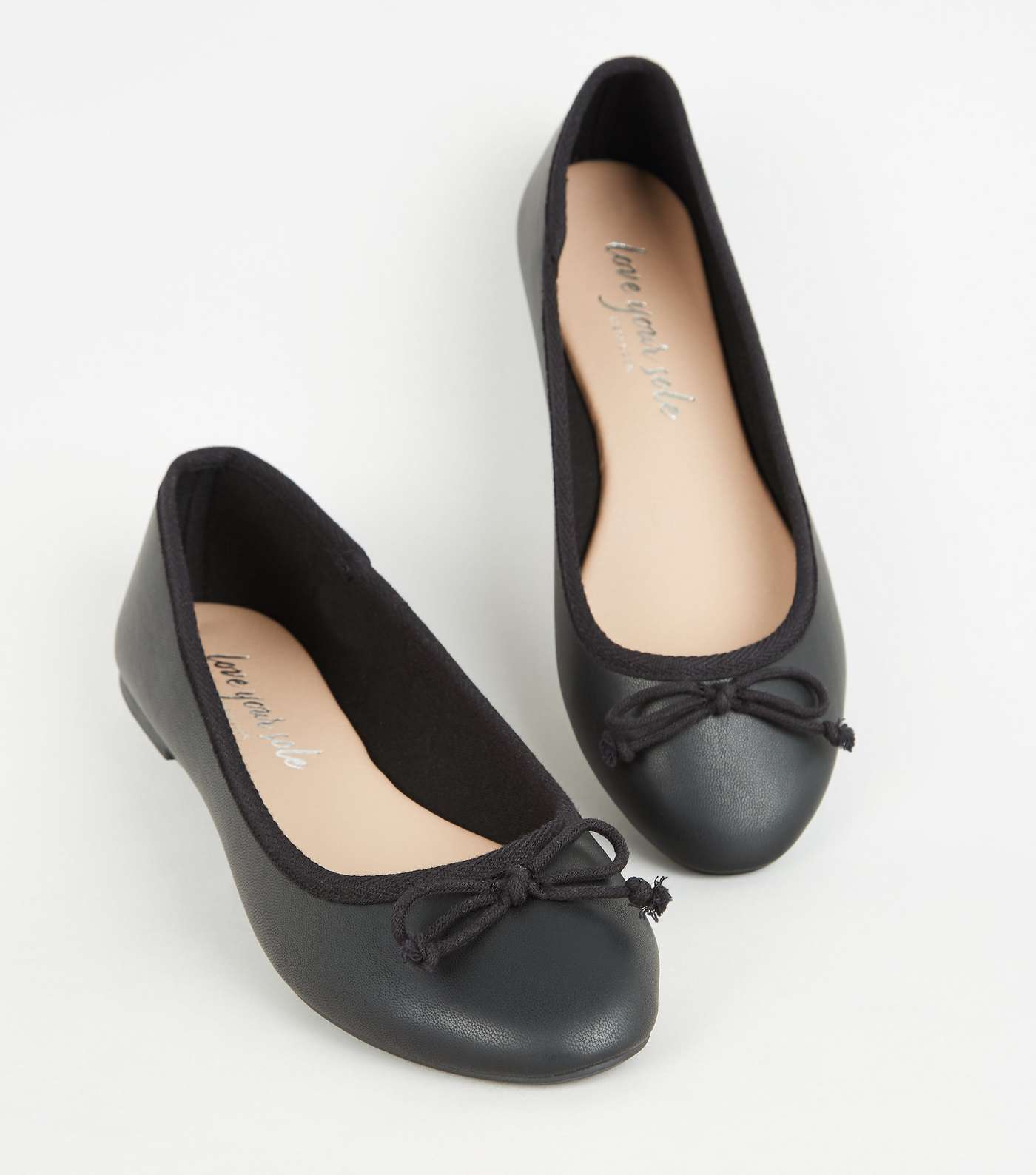 Black Leather-Look Bow Front Ballet Pumps Image 3