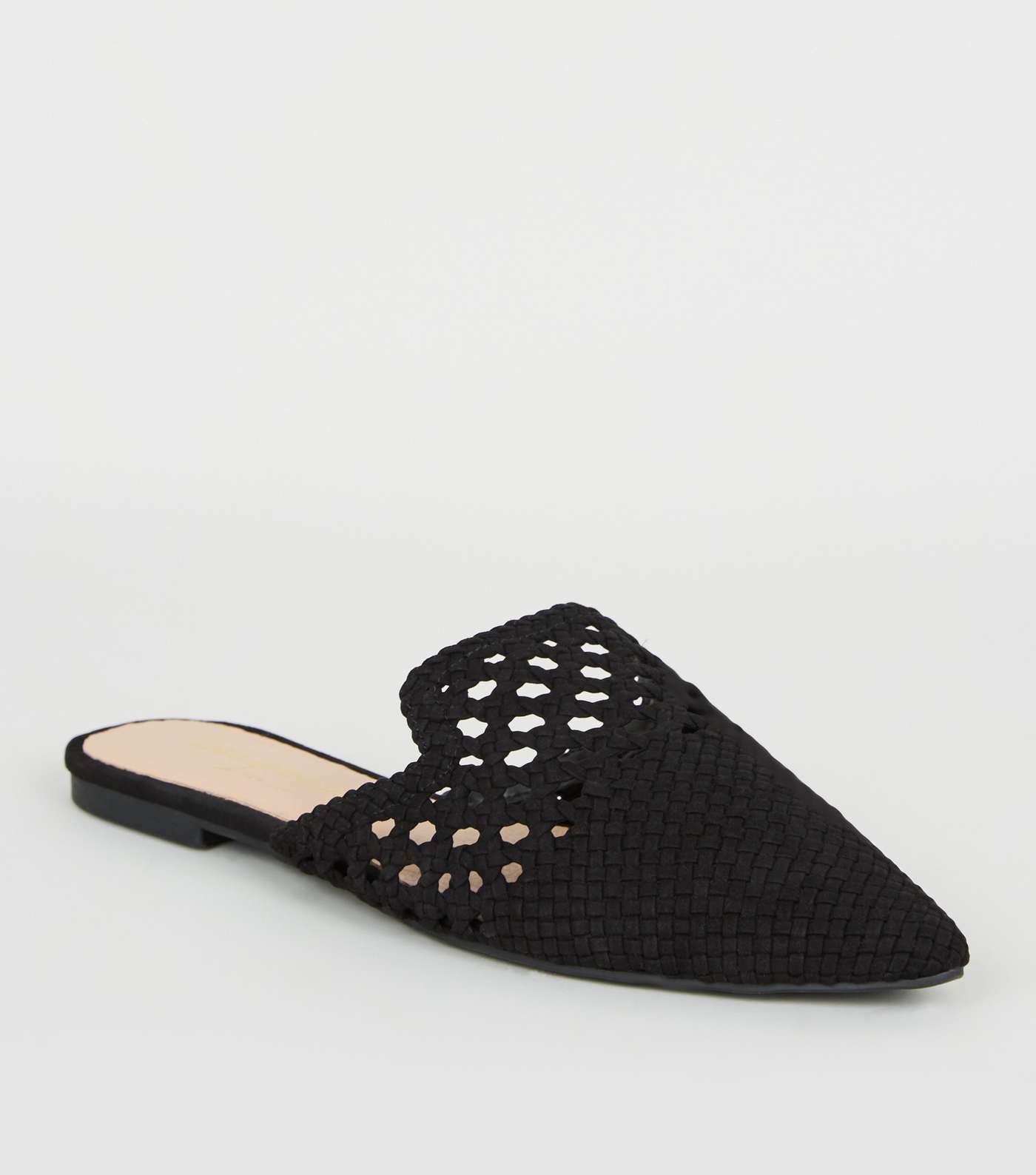 Black Suedette Woven Pointed Mules