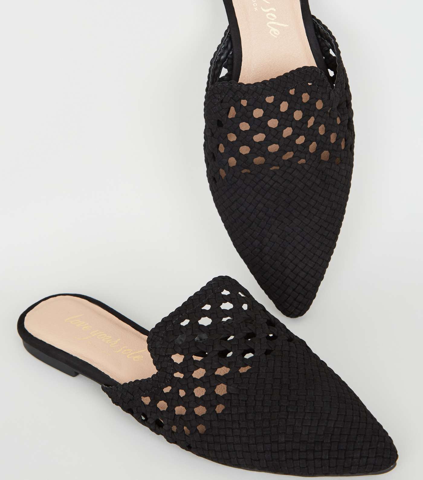 Black Suedette Woven Pointed Mules Image 3