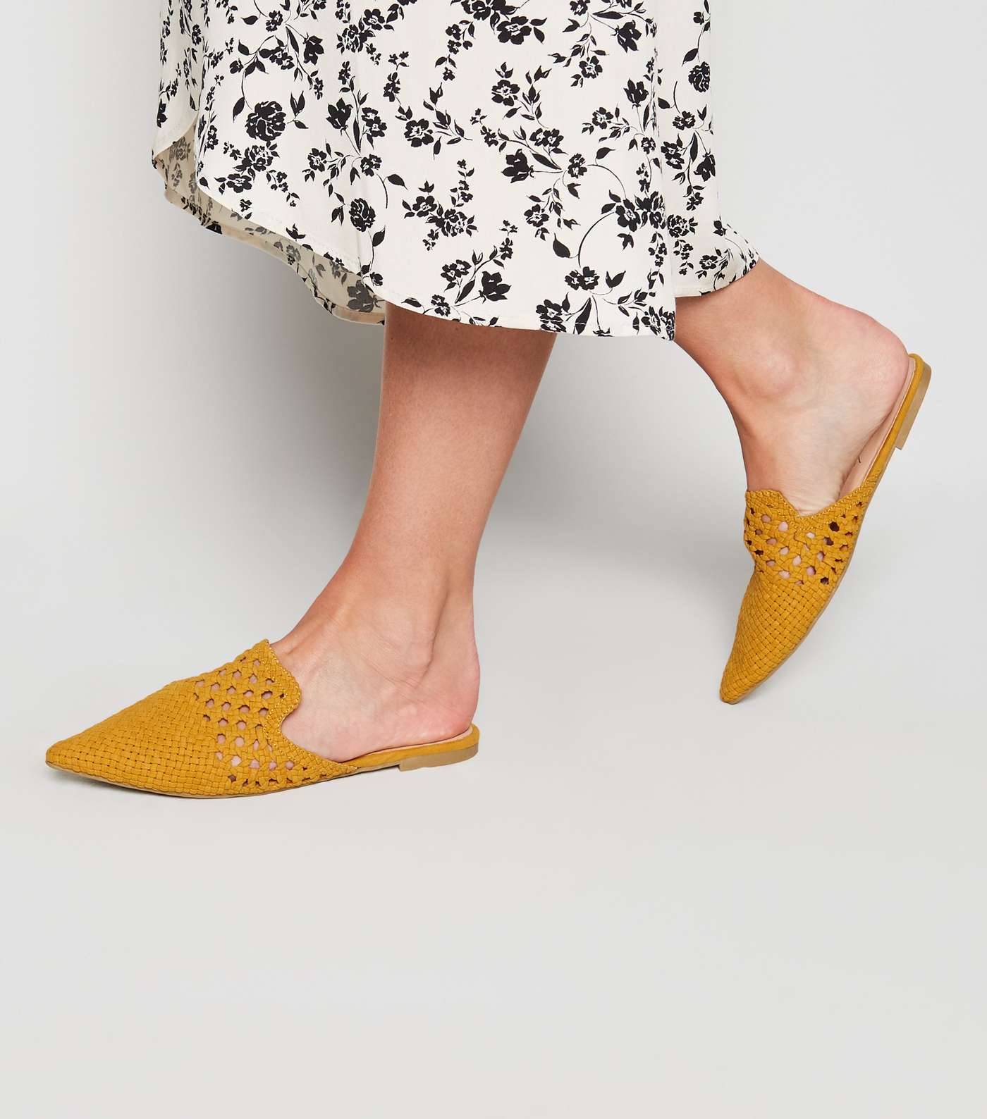 Mustard Suedette Woven Pointed Mules Image 2