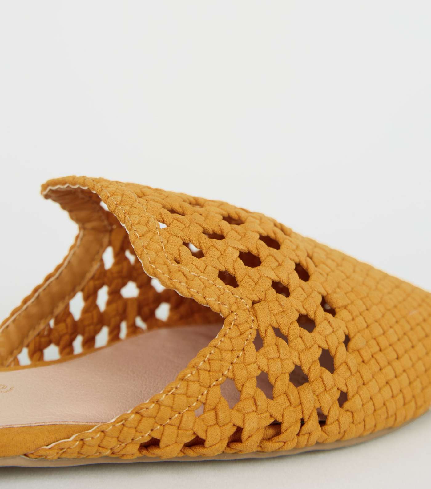 Mustard Suedette Woven Pointed Mules Image 4