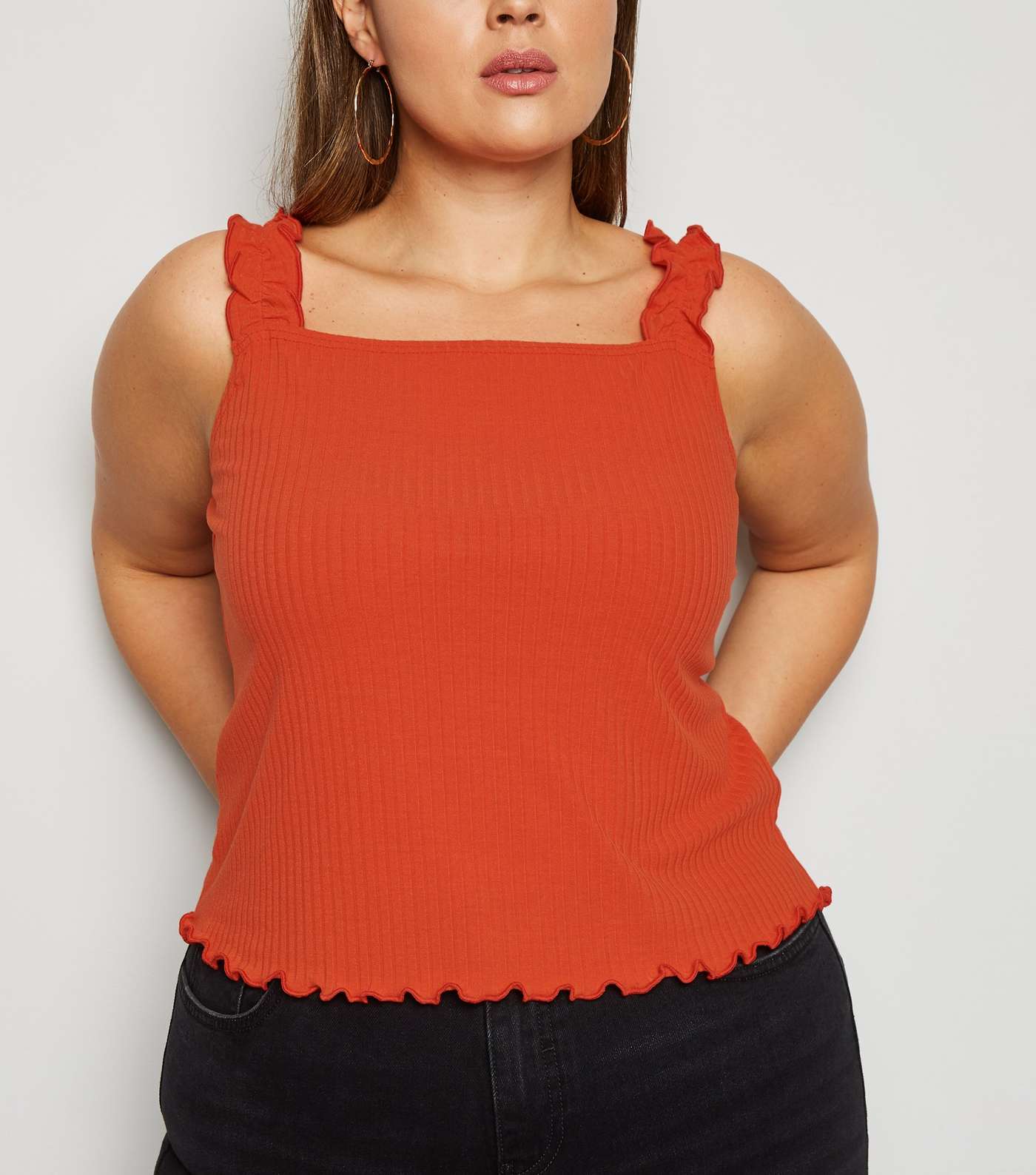 Curves Red Strap Ribbed Cami