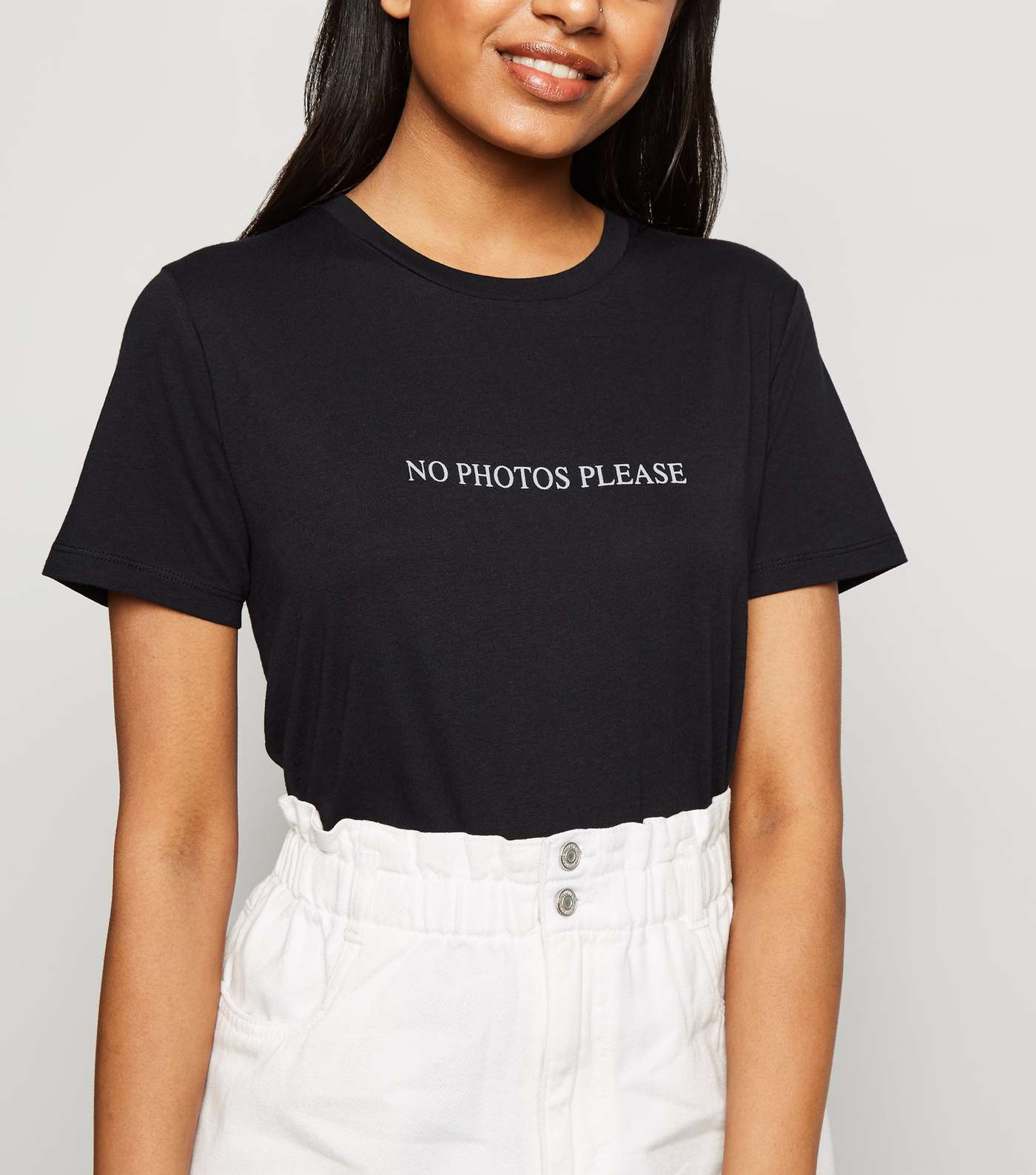 Petite Black No Photos Please Slogan T-Shirt