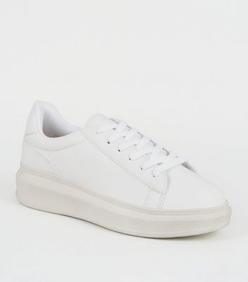 White Leather-Look Lace Up Chunky 