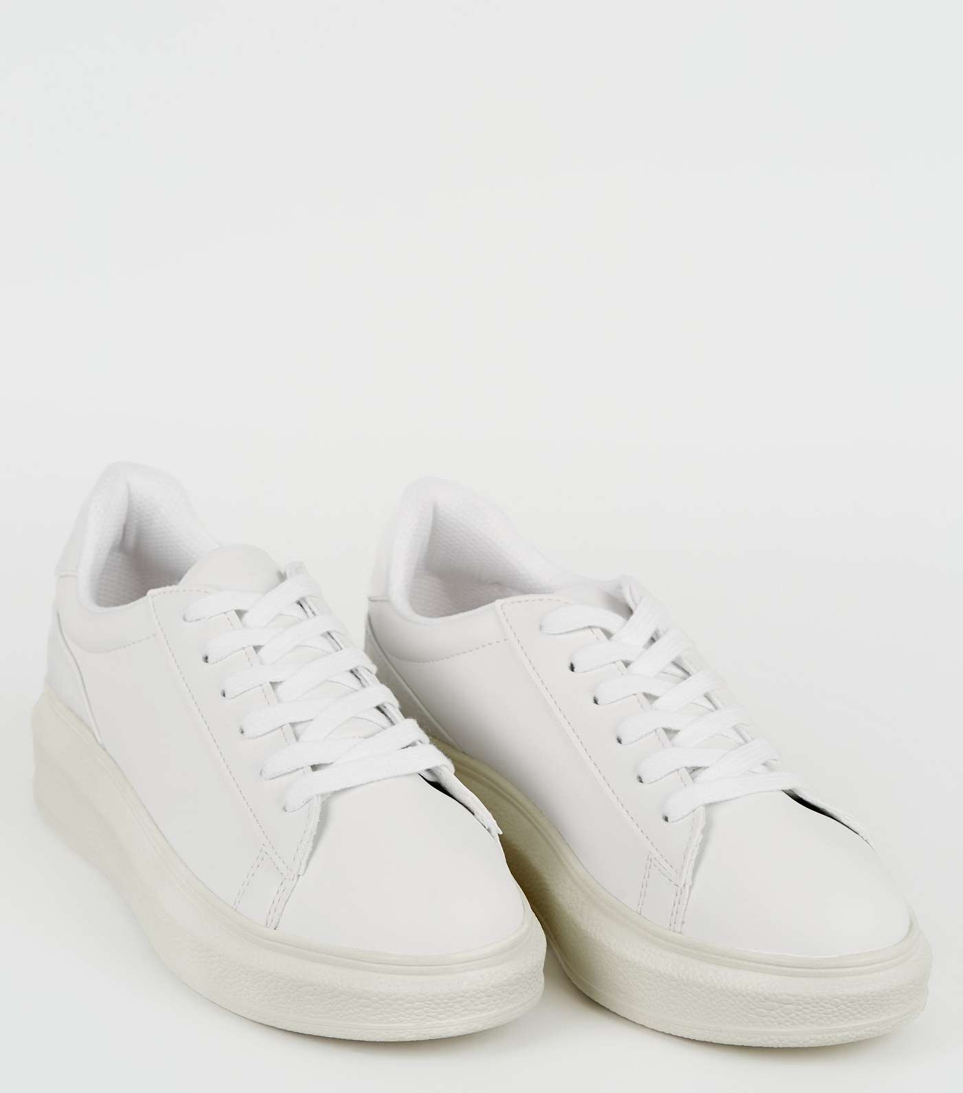White Leather-Look Lace Up Chunky Trainers Image 4
