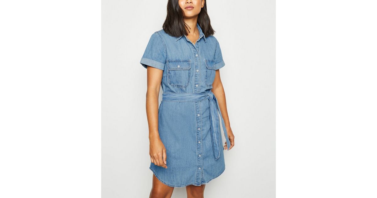 Petite Blue Denim Shirt Dress New Look