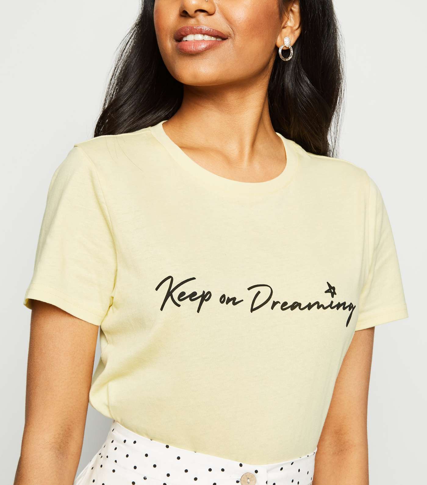 Petite Pale Yellow Dreaming Slogan T-Shirt