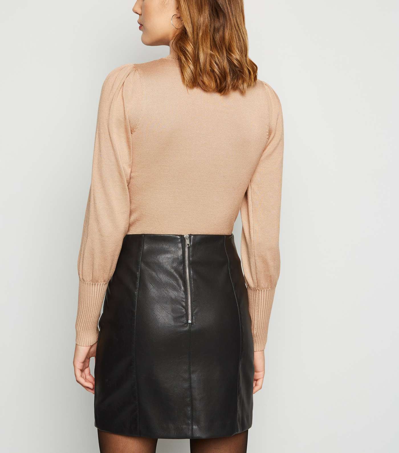 Black Coated Leather-Look Mini Skirt  Image 3
