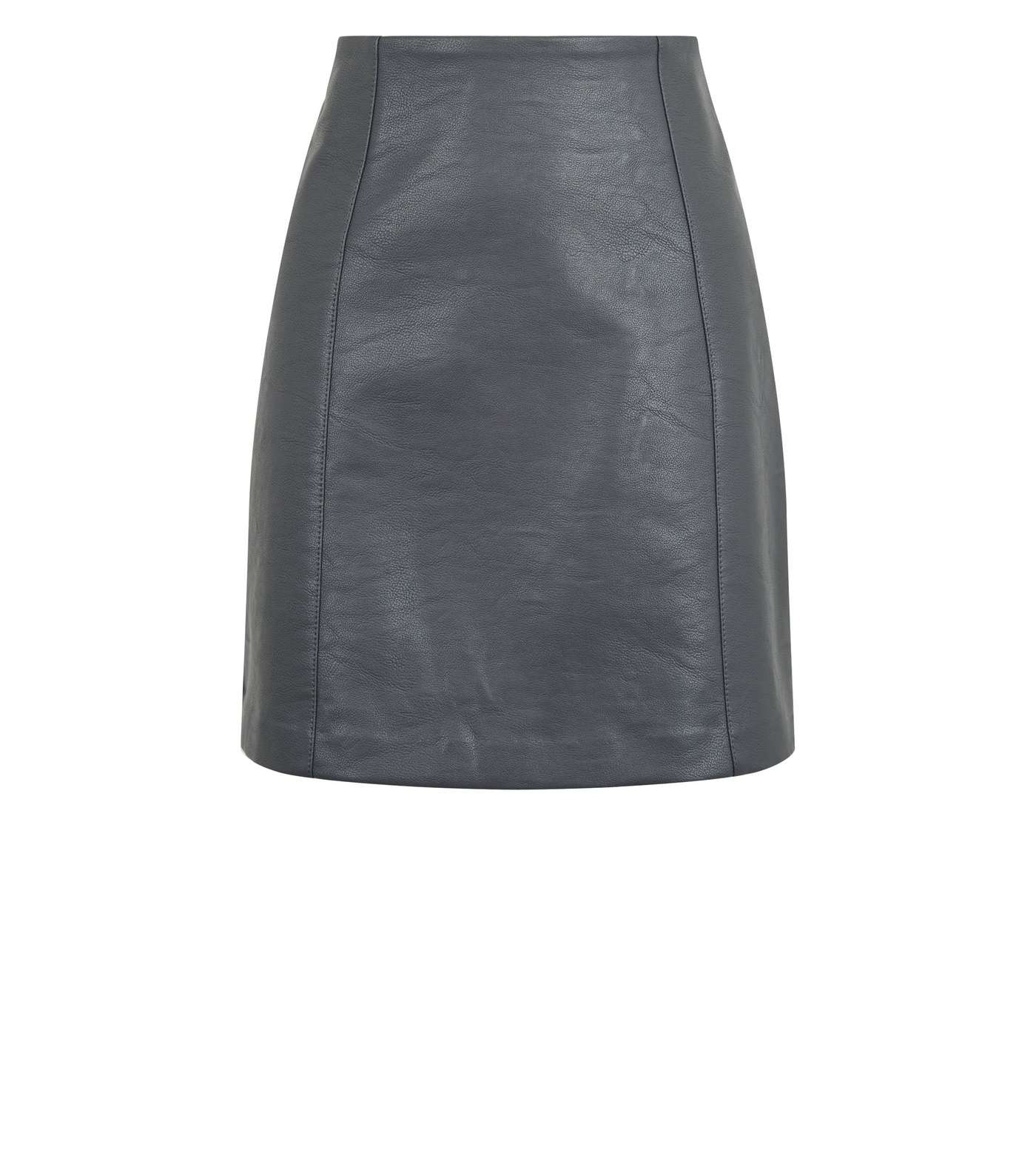 Dark Grey Coated Leather-Look Mini Skirt  Image 4