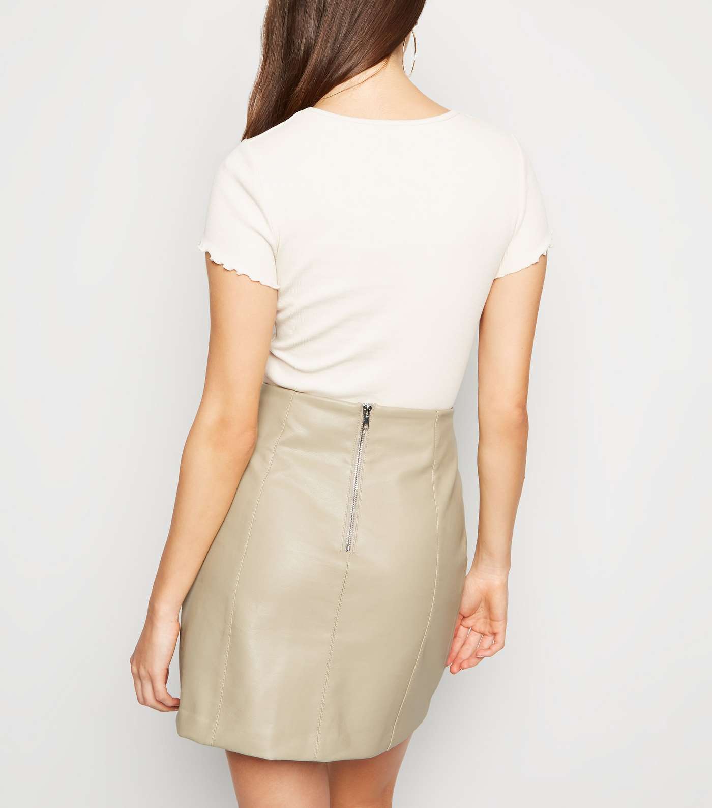 Cream Coated Leather-Look Mini Skirt  Image 5