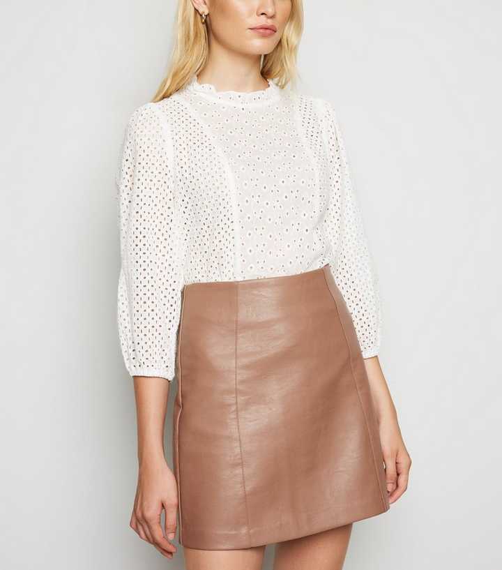 Camel Coated Leather-Look Mini Skirt 
