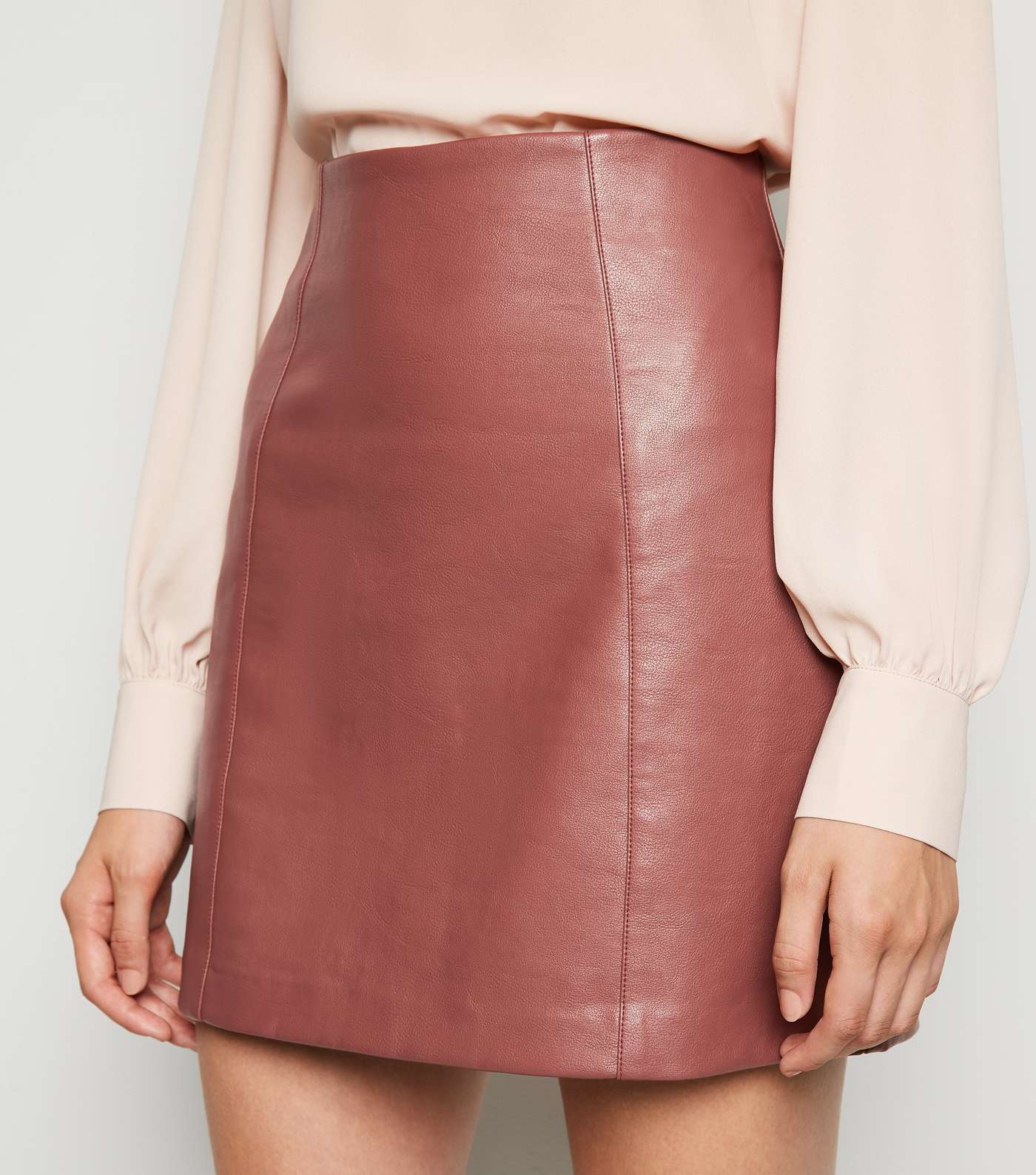 Tan Coated Leather-Look Mini Skirt  Image 5