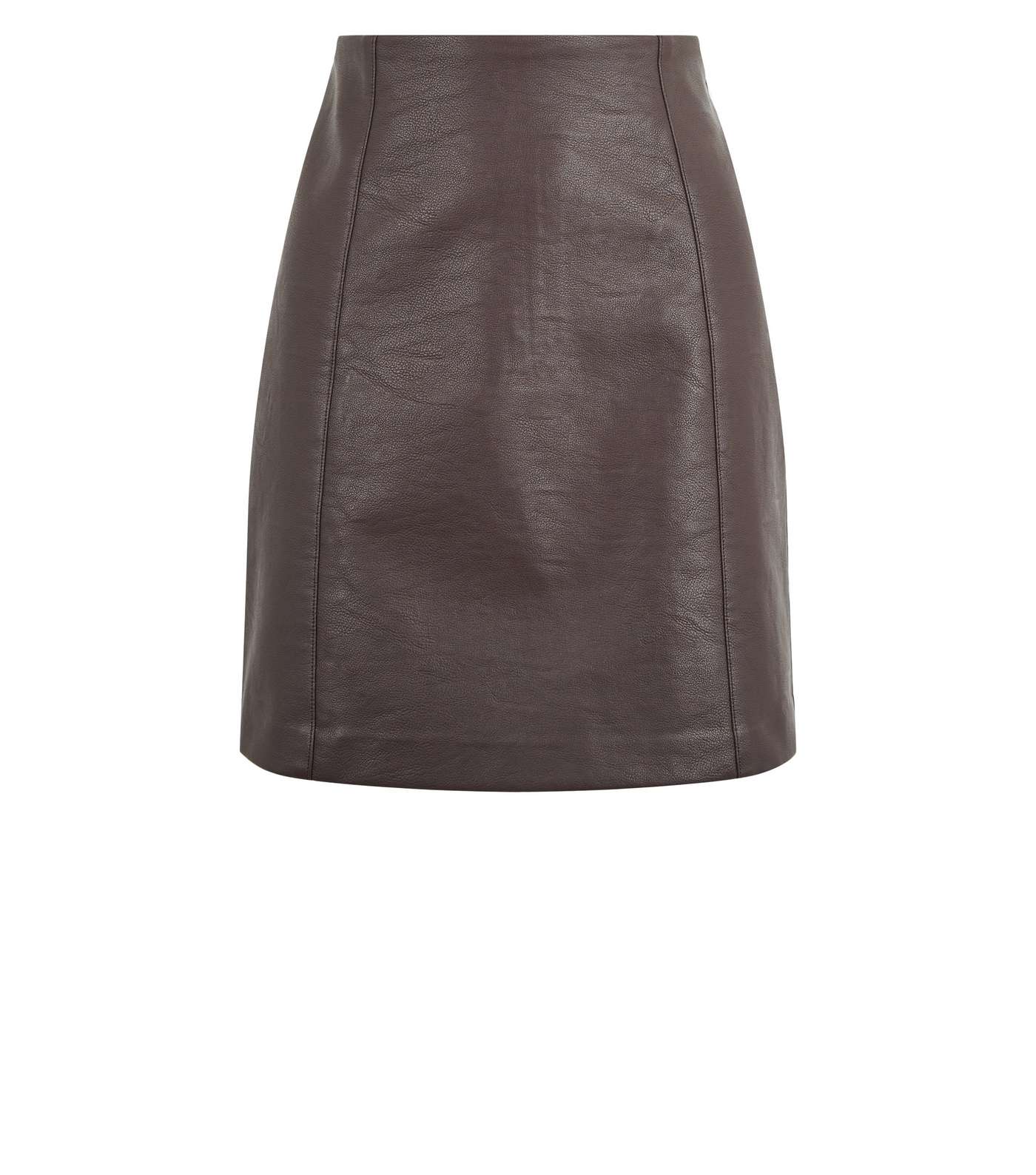 Dark Brown Coated Leather-Look Mini Skirt  Image 4