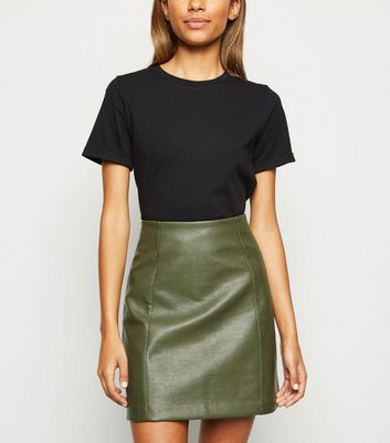 Khaki Coated Leather Look Mini Skirt New Look