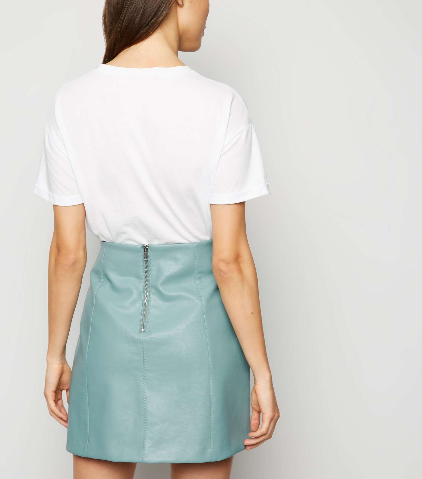 Mint Green Coated Leather-Look Mini Skirt Image 3