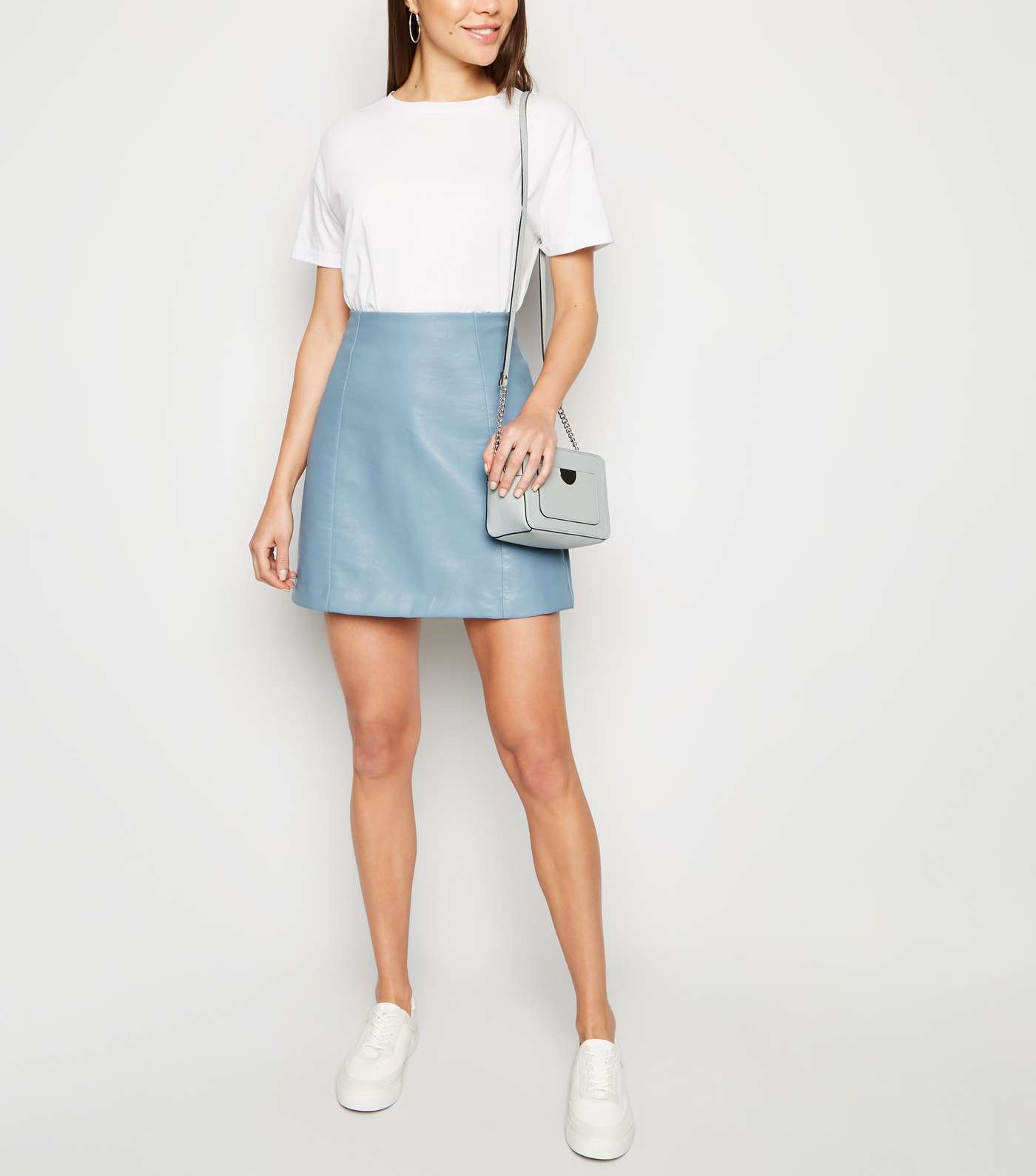 Bright Blue Coated Leather-Look Mini Skirt  Image 2