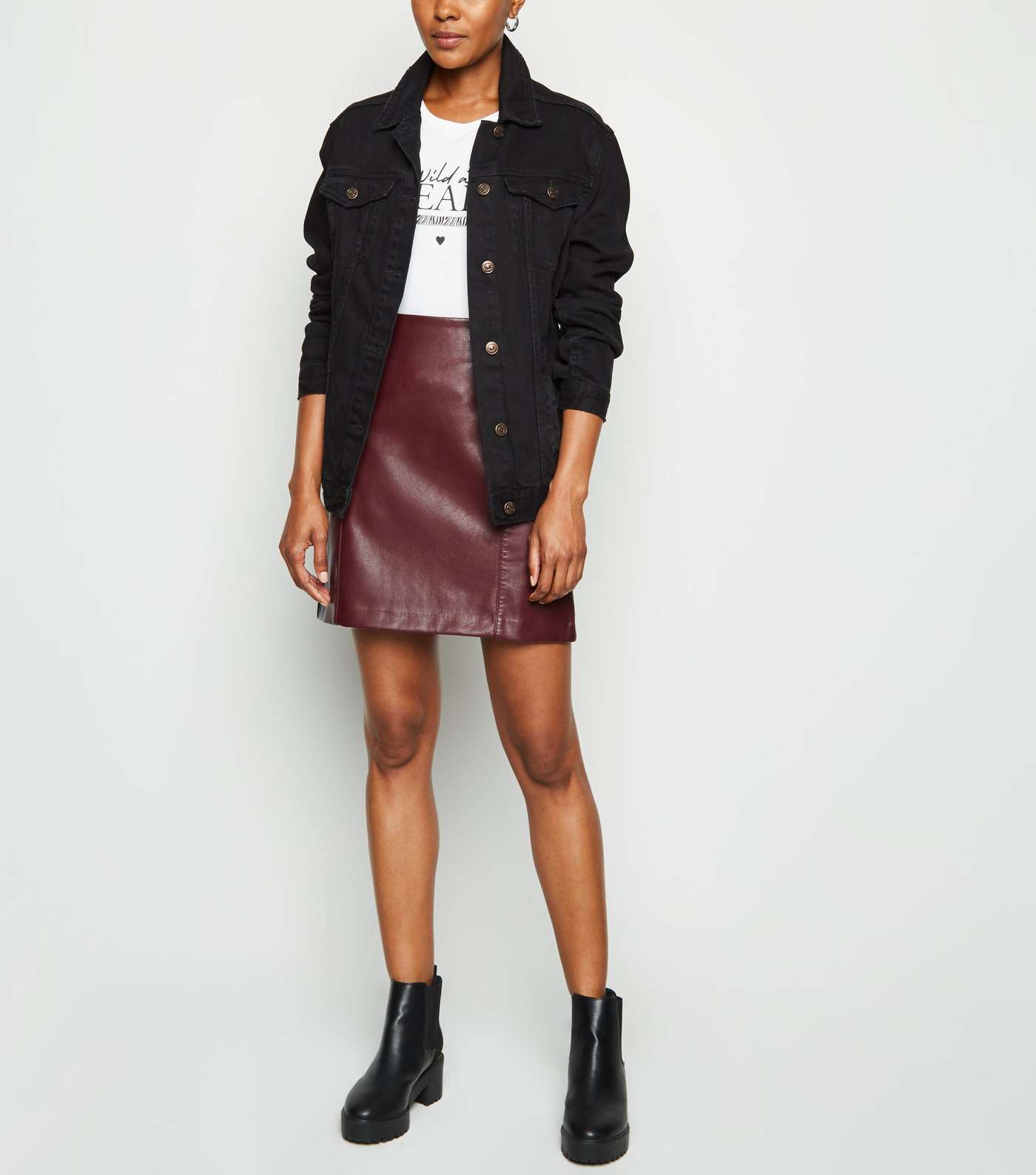 Burgundy Coated Leather-Look Mini Skirt  Image 2