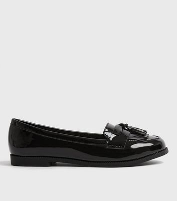 black patent slip on shoes