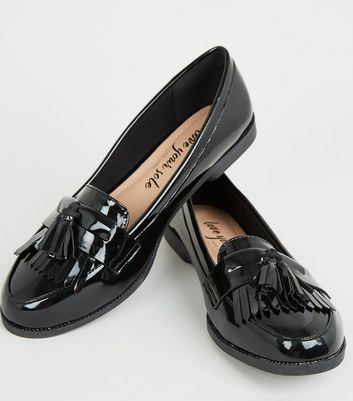Click to view product details and reviews for Black Patent Tassel Trim Loafers New Look Vegan.