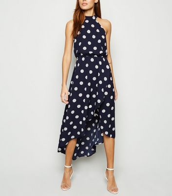 polka dot dip hem dress